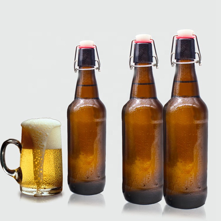 500ml 16 oz Home Brewing Amber Glass Beer Bottles with Wire Flip Swing Top Caps