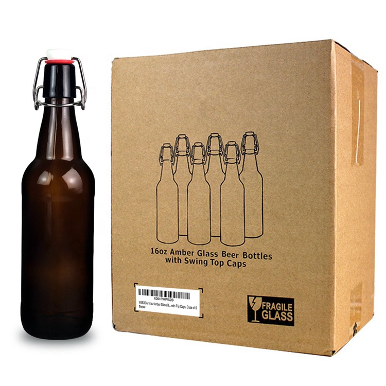 500ml 16 oz Home Brewing Amber Glass Beer Bottles with Wire Flip Swing Top Caps