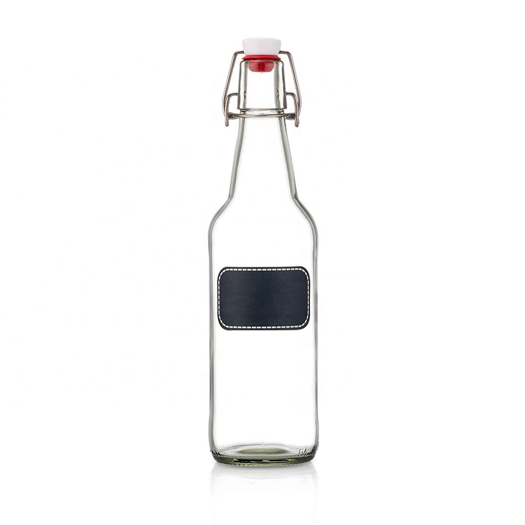 500ml 16 oz Size Clear Round Leak Proof Easy Caps Flip Top Swing Top Brewing Glass Bottles for Kombucha Kefir Beer