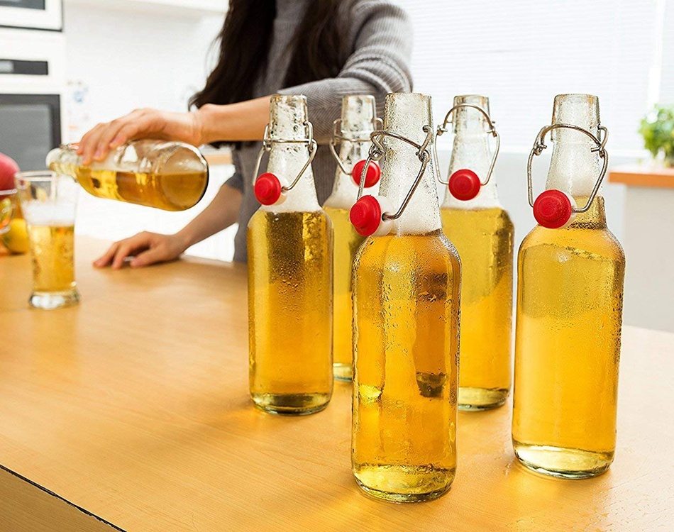 500ml 16 oz Size Clear Round Leak Proof Easy Caps Flip Top Swing Top Brewing Glass Bottles for Kombucha Kefir Beer
