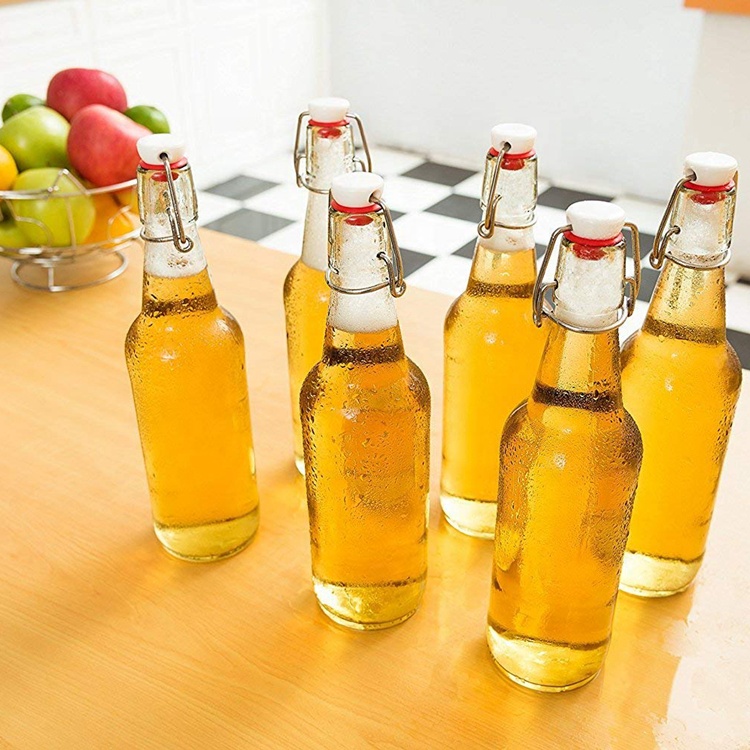 500ml 16 oz Size Clear Round Leak Proof Easy Caps Flip Top Swing Top Brewing Glass Bottles for Kombucha Kefir Beer