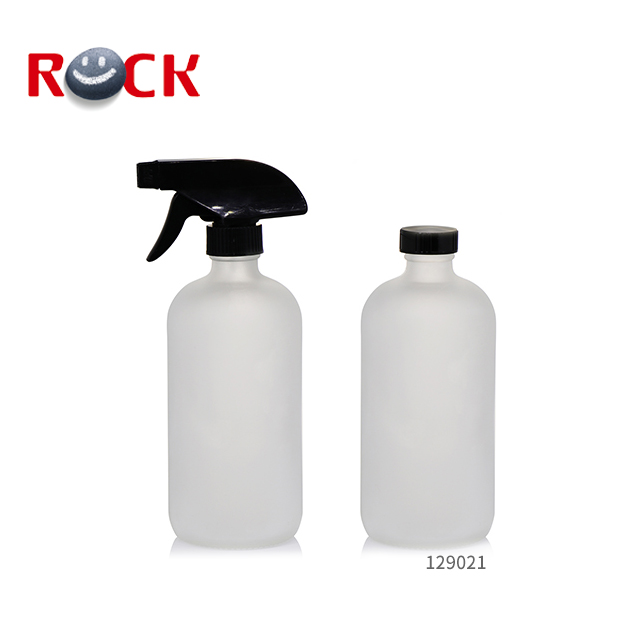 500ml 16oz Amber Boston Round Glass Shampoo Bottle With Lotion Pump Sprayer Cap