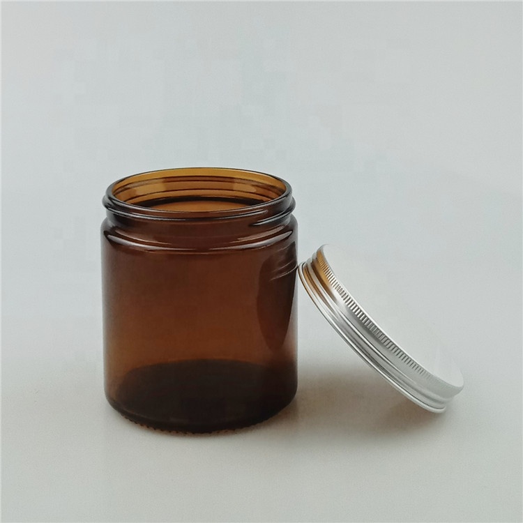 500ml 16oz Amber Glass Jar 500ml Bottles Cream Ointment Cosmetic With Aluminium Lid