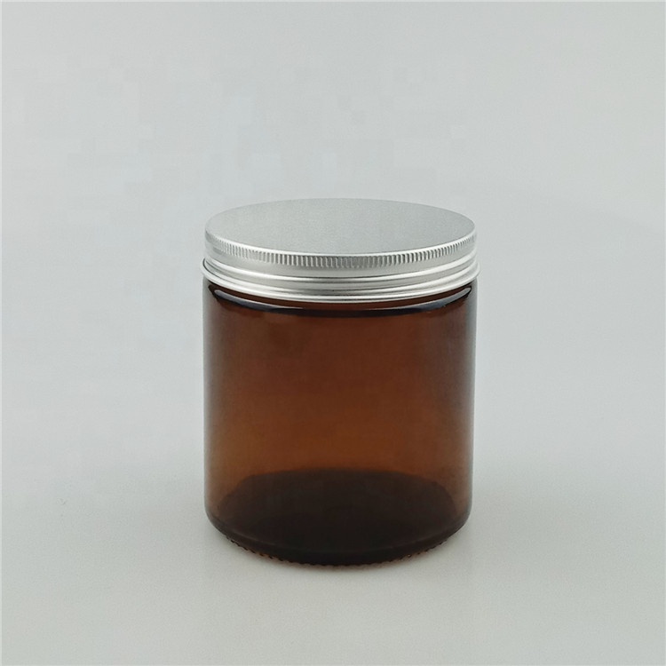 500ml 16oz Amber Glass Jar 500ml Bottles Cream Ointment Cosmetic With Aluminium Lid