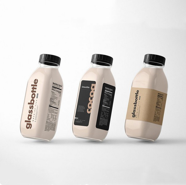 500ml 16oz Milk Glass Bottle Mockups For Food and French Fresh Beverage Packaging