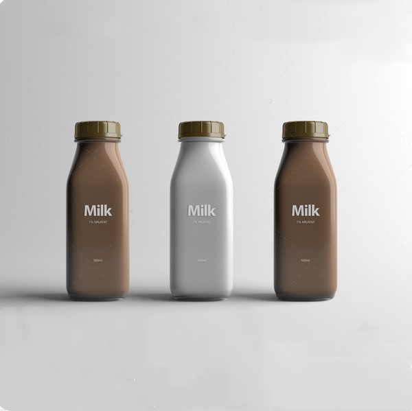 500ml 16oz Milk Glass Bottle Mockups For Food and French Fresh Beverage Packaging