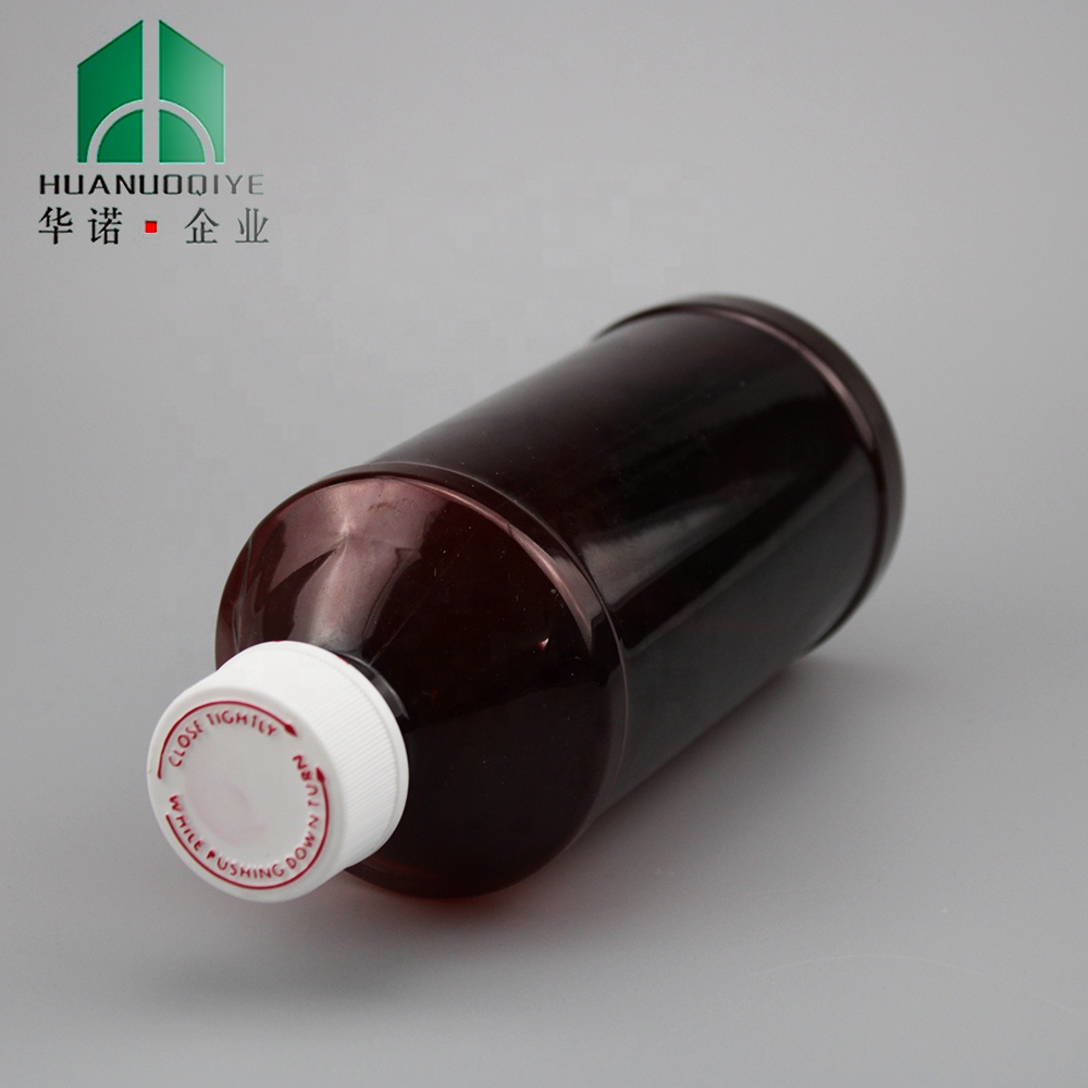 500ml/16oz Pharmaceutical Pet Amber Plastic Bottles Cough Syrup Bottle for Liquid with 28mm Child Proof Cap