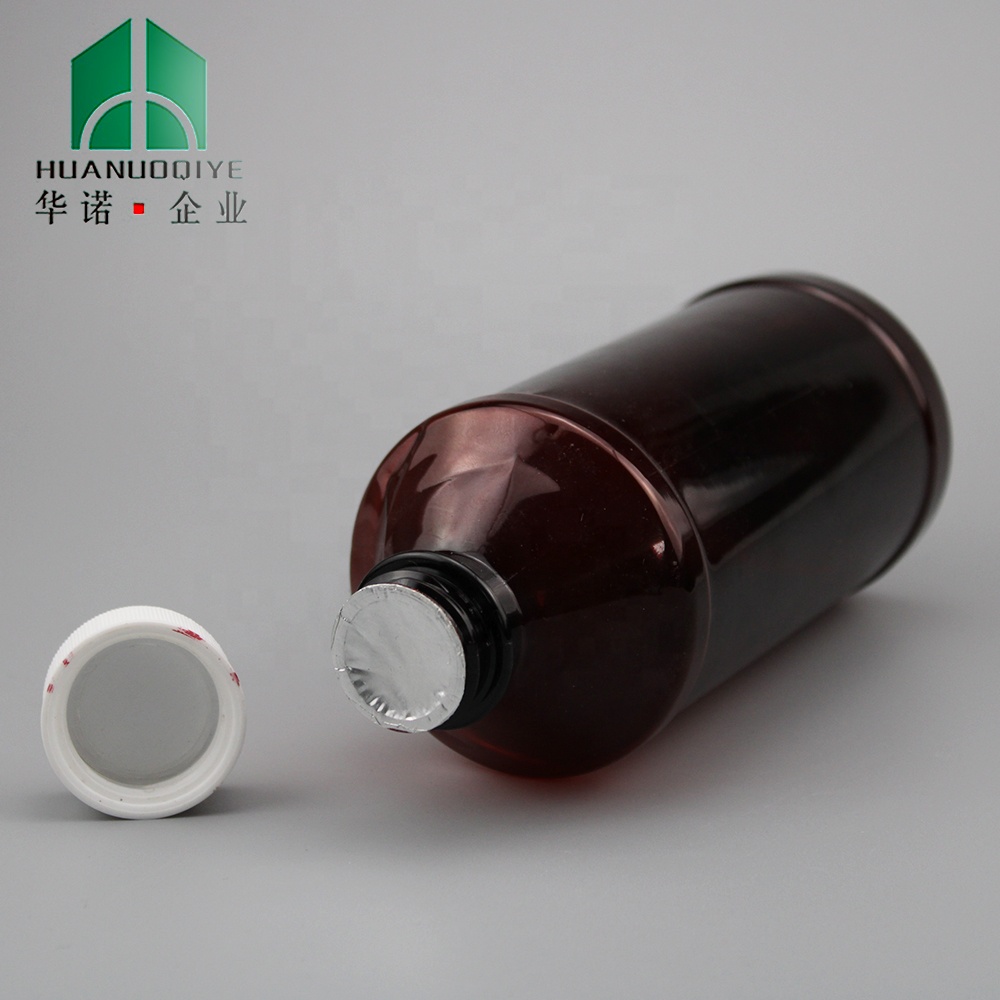 500ml/16oz Pharmaceutical Pet Amber Plastic Bottles Cough Syrup Bottle for Liquid with 28mm Child Proof Cap