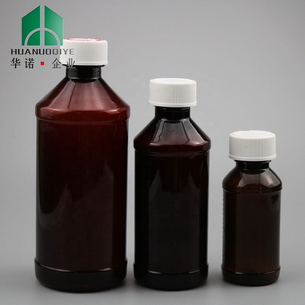 500ml/16oz Pharmaceutical Pet Amber Plastic Bottles Cough Syrup Bottle for Liquid with 28mm Child Proof Cap