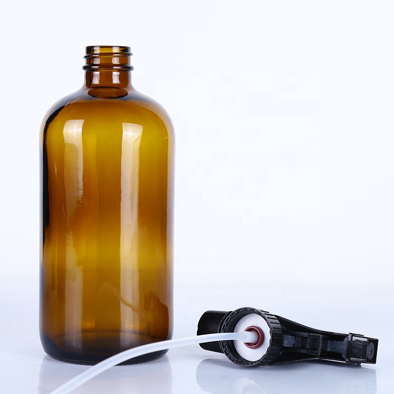 500ml 16oz boston round amber cough syrup bottle glass with pump