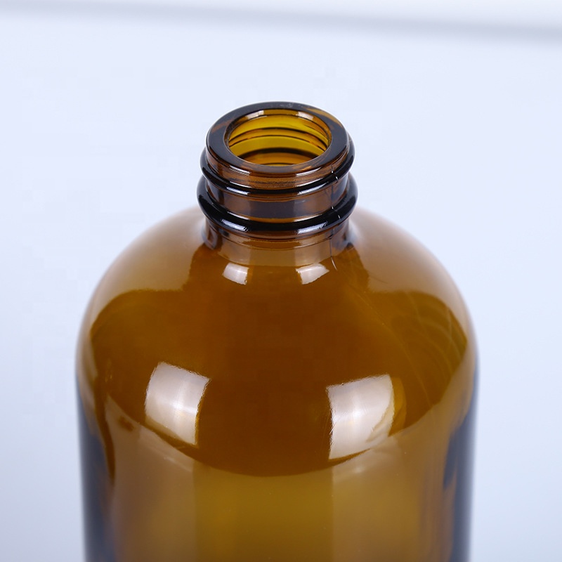 500ml 16oz boston round amber cough syrup bottle glass with pump