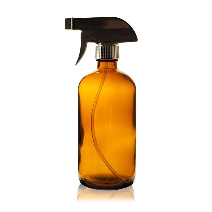 500ml/16oz boston round amber glass bottle with atomizer trigger spray cap