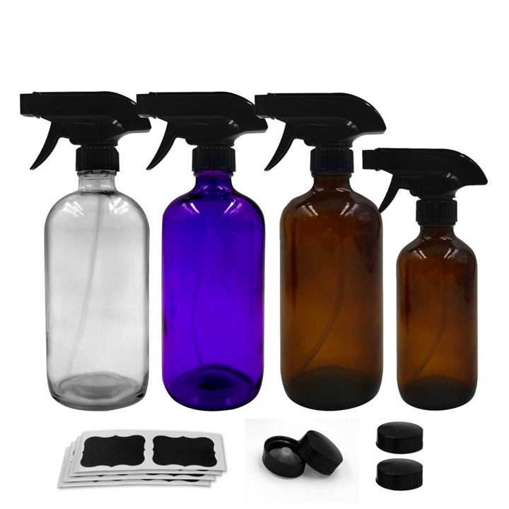 500ml/16oz boston round amber glass bottle with atomizer trigger spray cap