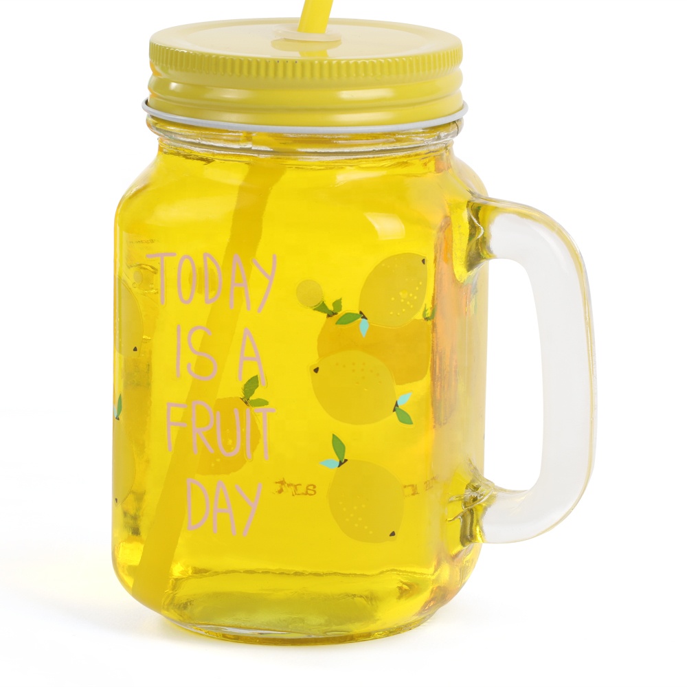 500ml 16oz empty cheap glass mason drinking jars with handle