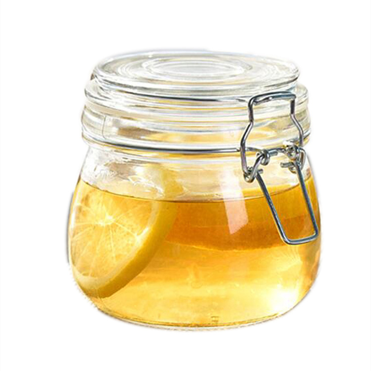 500ml 16oz round empty airtight glass preserving jar with clip top lid for candy peanut butter jelly pickled cucumbers