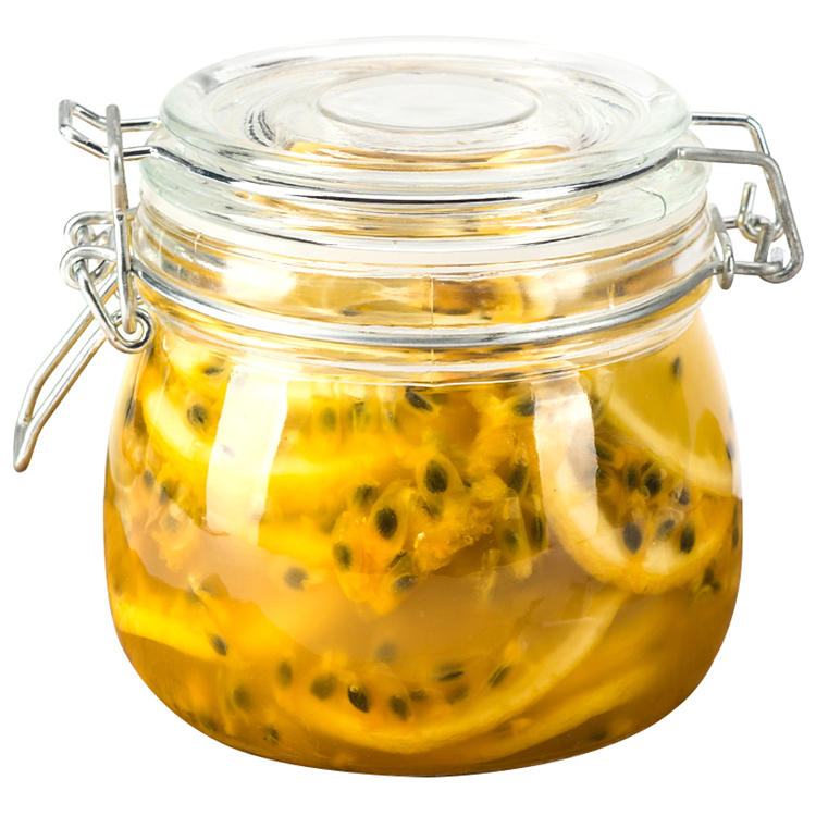 500ml 16oz round empty airtight glass preserving jar with clip top lid for candy peanut butter jelly pickled cucumbers