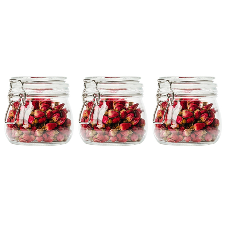 500ml 16oz round empty airtight glass preserving jar with clip top lid for candy peanut butter jelly pickled cucumbers