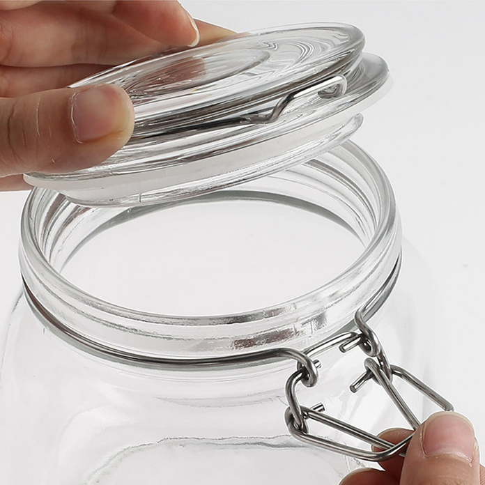 500ml 16oz round empty airtight glass preserving jar with clip top lid for candy peanut butter jelly pickled cucumbers