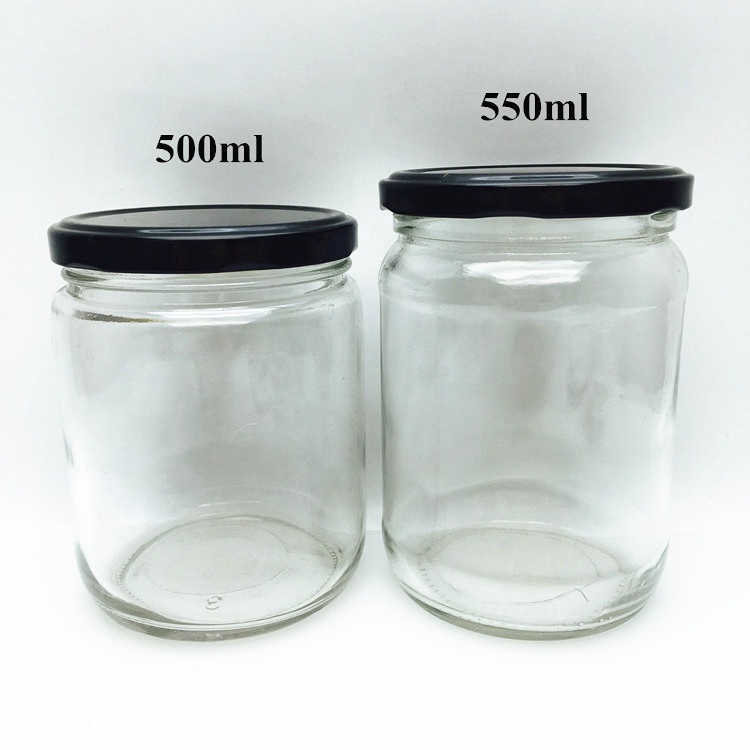 500ml 550ml 473ml 16oz round shape virgin coconut oil pickle food empty packaging glass jar with lid