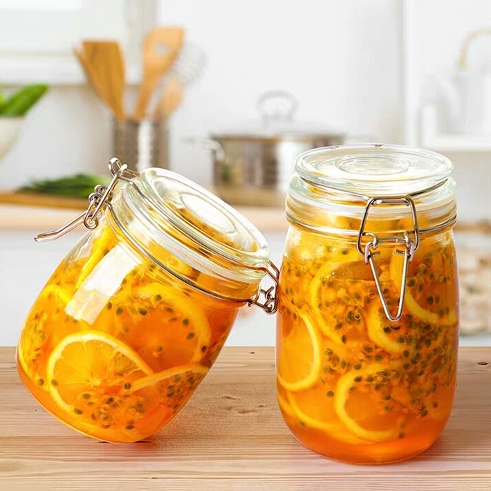 500ml 750ml 1000ml 1500ml wide mouth food storage glass jar with clip top lid