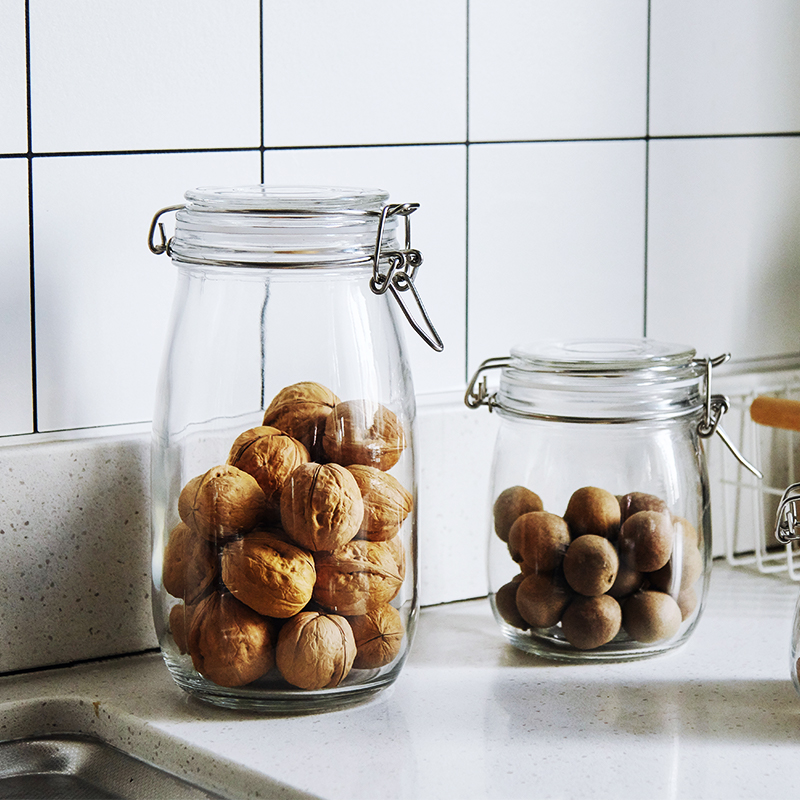 500ml 750ml 1000ml 1500ml wide mouth large clear glass storage jar with clip glass top lid