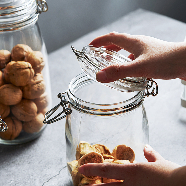 500ml 750ml 1000ml 1500ml wide mouth large clear glass storage jar with clip glass top lid