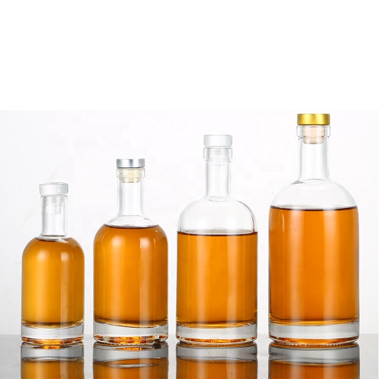 500ml 750ml 1000ml round liquor glass bottle vodka glass bottle with cork stopper