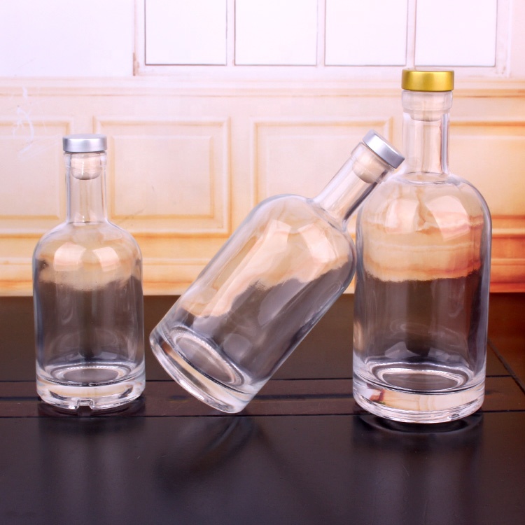 500ml 750ml 1000ml round liquor glass bottle vodka glass bottle with cork stopper