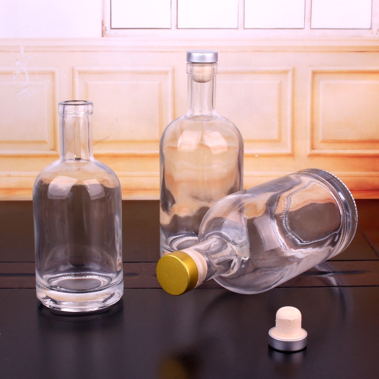 500ml 750ml 1000ml round liquor glass bottle vodka glass bottle with cork stopper