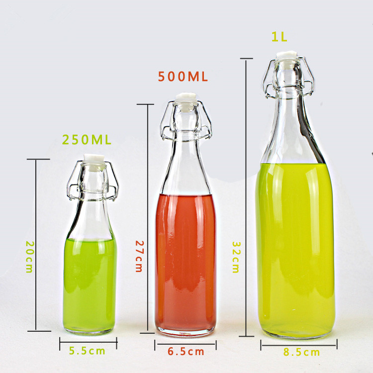 500ml 750ml 1000ml water juice glass bottle with clip lock cap