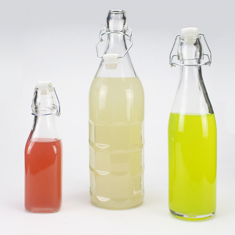 500ml 750ml 1000ml water juice glass bottle with clip lock cap