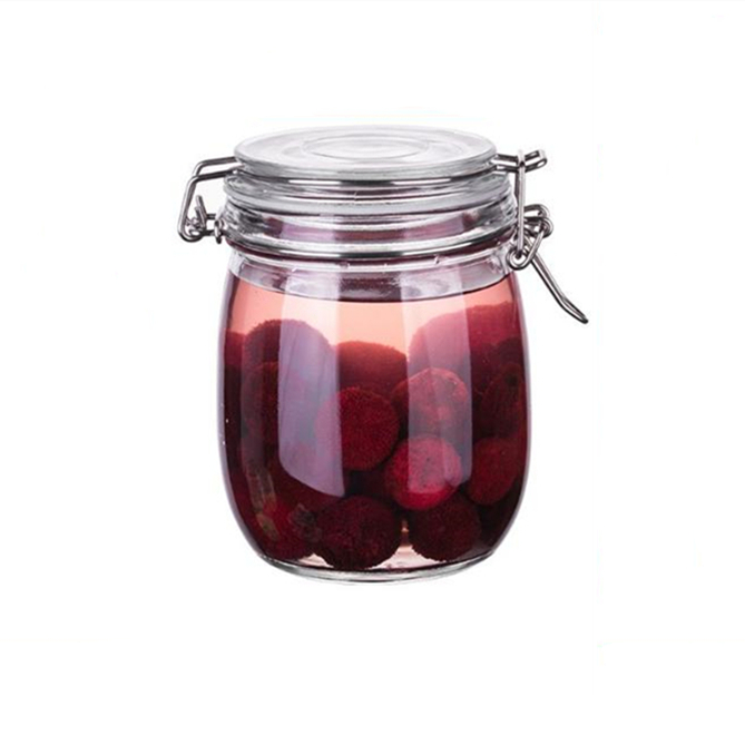 500ml 750ml 1000ml wide mouth food storage glass with sealed glass clamp lid