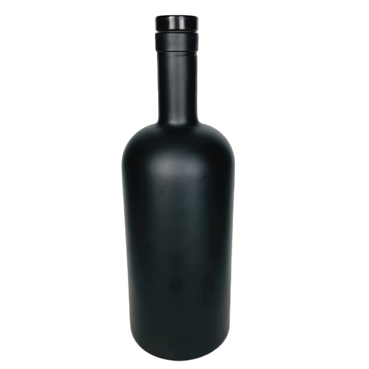 500ml 750ml1000ml  matte black frosted thick bottom liquor wine vodka brandy glass bottle with cork