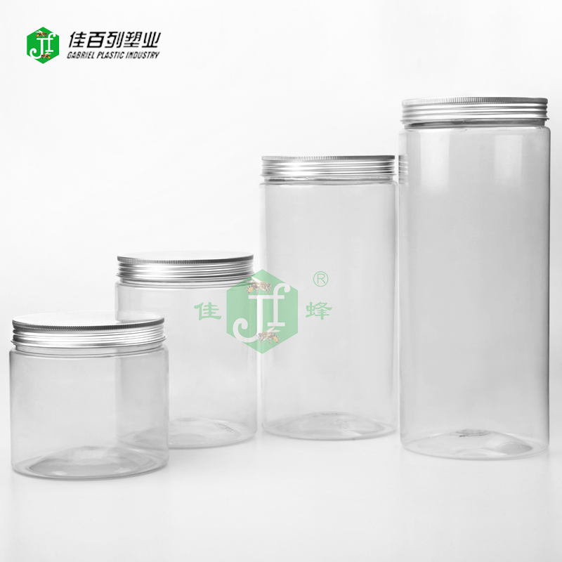 500ml 800ml 1000ml big size food grade BPA free clear jar food package container PET plastic aluminium cap jar