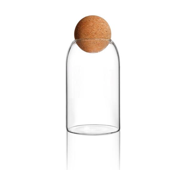 500ml  800ml 1200ml Clear Glass Food Storage Canister for Serving Tea, Coffee, Spice  Cork Lid Glass Jar