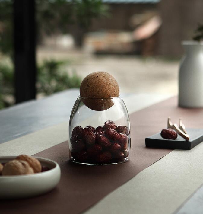 500ml 800ml 1200ml Clear Glass Food Storage Canister for Serving Tea, Coffee, Spice Cork Lid Glass Jar