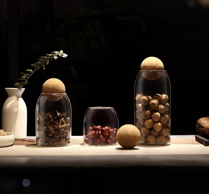 500ml 800ml 1200ml Clear Glass Food Storage Canister for Serving Tea, Coffee, Spice Cork Lid Glass Jar