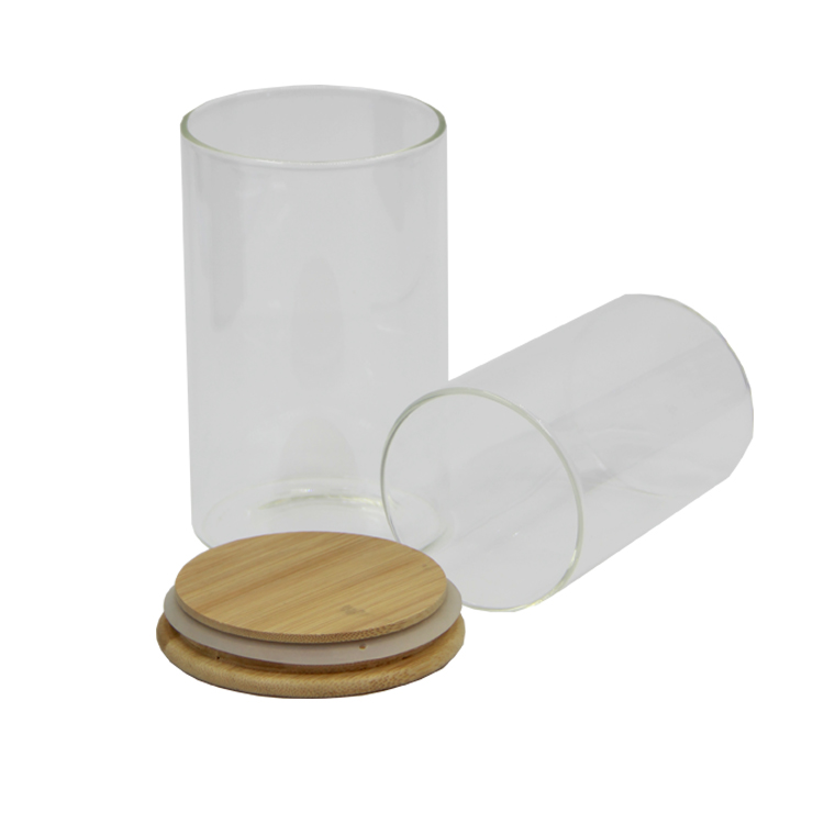 500ml Airtight Bamboo Lid Glass Food Storage Jar For Honey Candy Cookie Clear Glass Jar