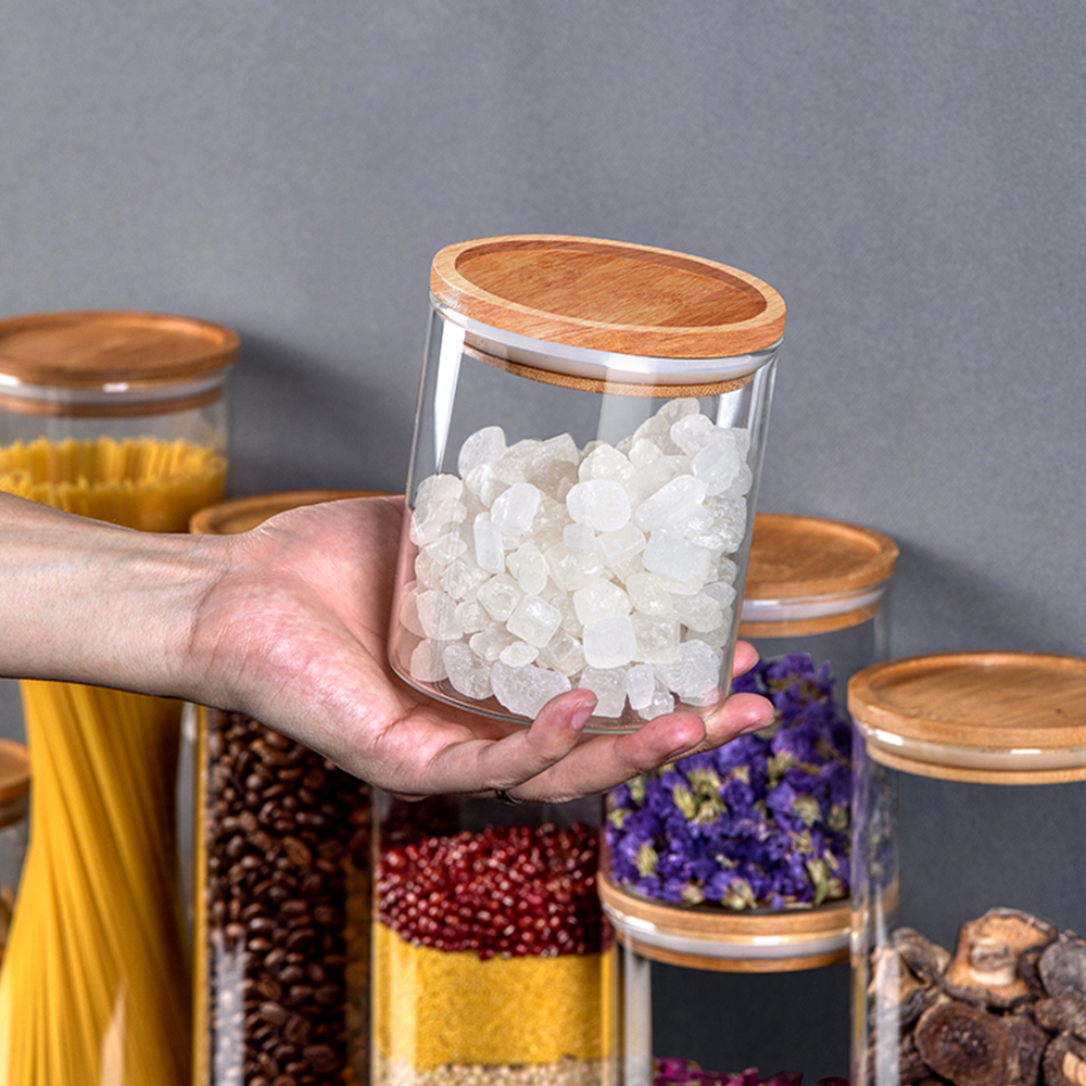 500ml Airtight Bamboo Lid Glass Food Storage Jar For Honey Candy Cookie Clear Glass Jar