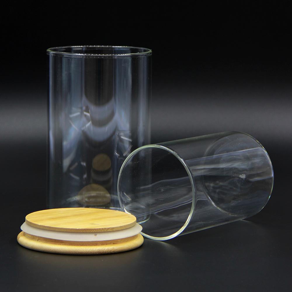 500ml Airtight Bamboo Lid Glass Food Storage Jar For Honey Candy Cookie Clear Glass Jar