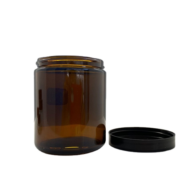 500ml Amber Glass Cream Jar Container with Black plastic cap