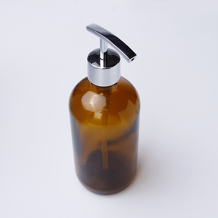500ml Amber Glass Pump Bottle with Stainless Steel Lotion Pump for Bathroom Shampoo Liquid Soap Dispenser