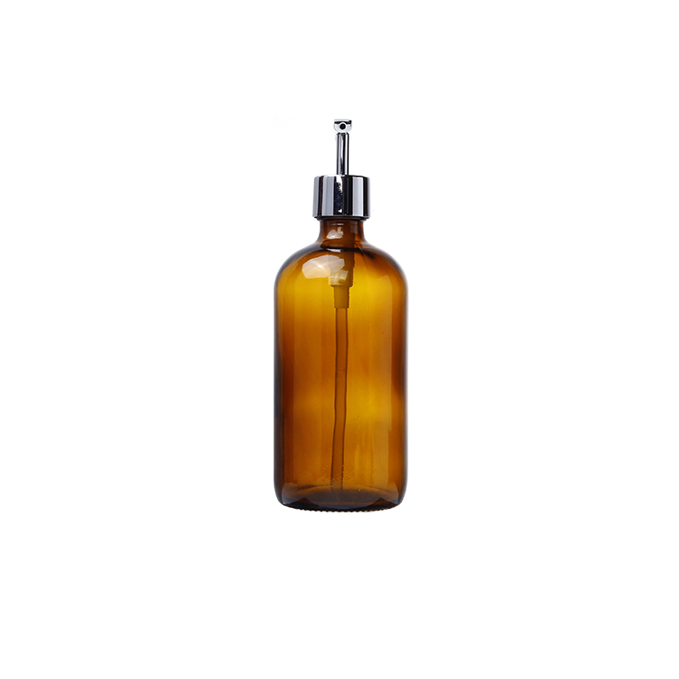 500ml Amber Glass Pump Bottle with Stainless Steel Lotion Pump for Bathroom Shampoo Liquid Soap Dispenser