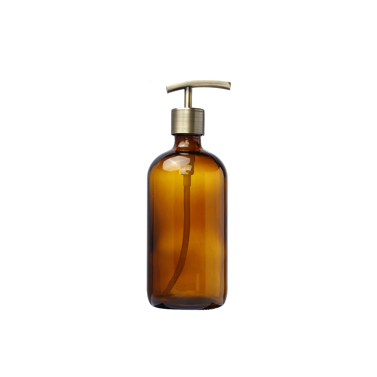 500ml Amber Glass Pump Bottle with Stainless Steel Lotion Pump for Bathroom Shampoo Liquid Soap Dispenser