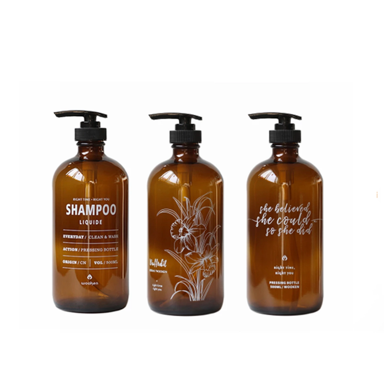 500ml Brown Glass Soap Dispenser Bath Shampoo Bottle Press Pump Lotion Liquid Container Shower Gel Conditioner Storage Bottle