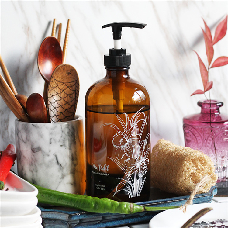 500ml Brown Glass Soap Dispenser Bath Shampoo Bottle Press Pump Lotion Liquid Container Shower Gel Conditioner Storage Bottle