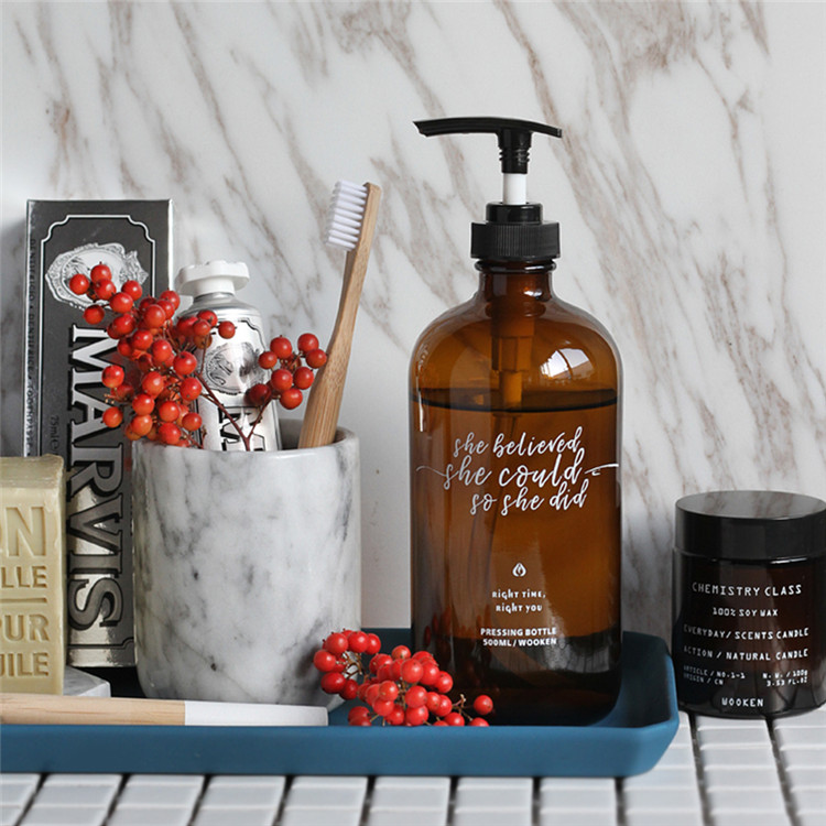 500ml Brown Glass Soap Dispenser Bath Shampoo Bottle Press Pump Lotion Liquid Container Shower Gel Conditioner Storage Bottle