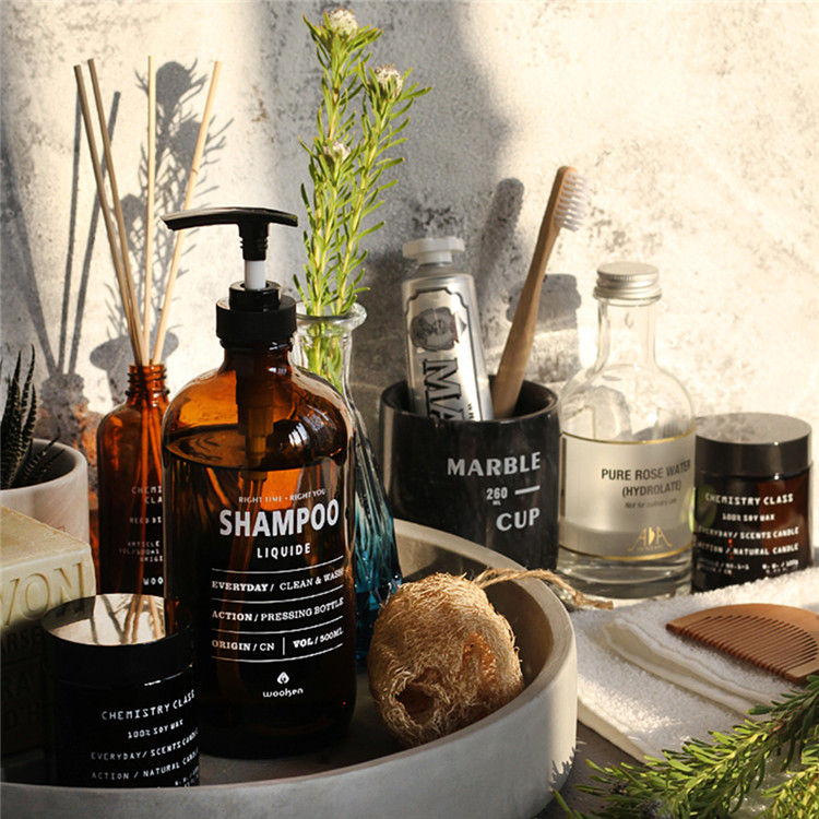 500ml Brown Glass Soap Dispenser Bath Shampoo Bottle Press Pump Lotion Liquid Container Shower Gel Conditioner Storage Bottle