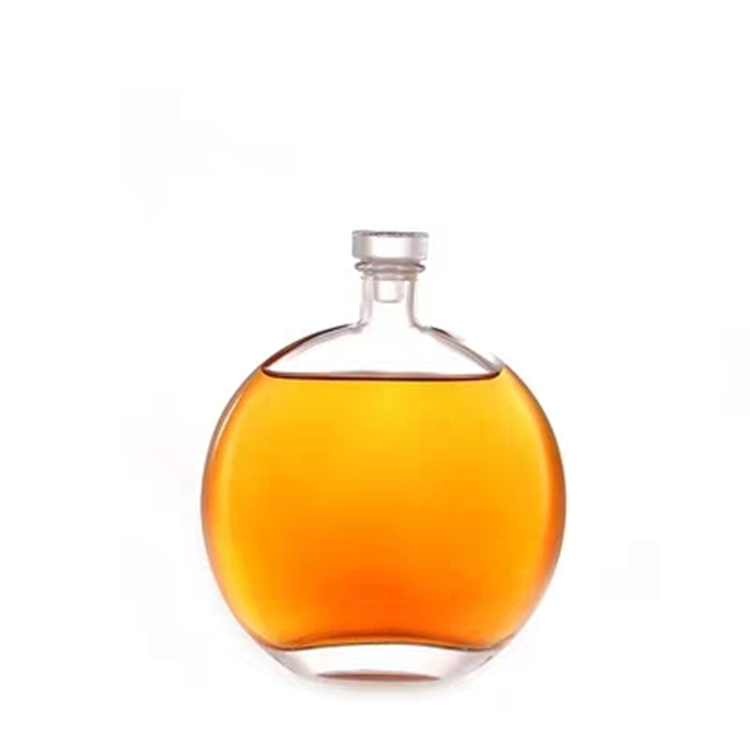 500ml Clear Round Ball Shape Empty Whiskey Wine Glass Bottle With Cork