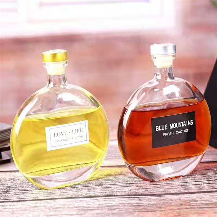500ml Clear Round Ball Shape Empty Whiskey Wine Glass Bottle With Cork